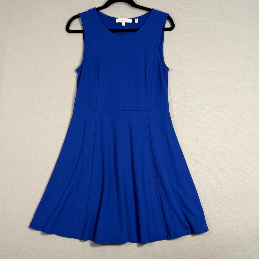 Lark & Ro Fit and Flare Dress Large Blue Sleeveless Ponte Knit Skater Scoop Neck